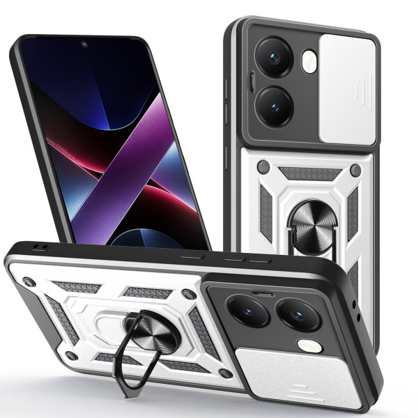 Outdoor Panzer Hülle Poco X7 Pro 5G Handyhülle Kameraschutz Ringhalter in Silber