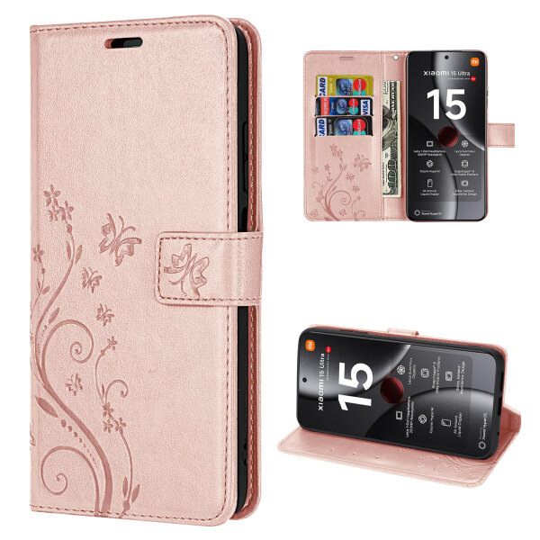 Hülle für Xiaomi 15 Ultra Handy Tasche Handyhülle Wallet Case Flip Cover in Rosegold