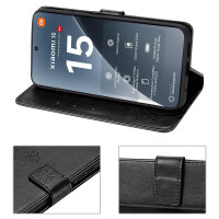 Hülle für Xiaomi 15 Handy Tasche Handyhülle Wallet Case Flip Cover in Schwarz