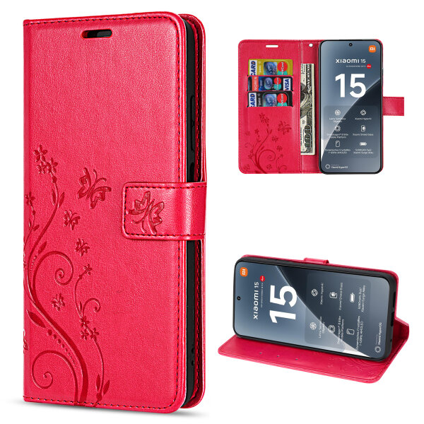 Hülle für Xiaomi 15 Handy Tasche Handyhülle Wallet Case Flip Cover in Rot