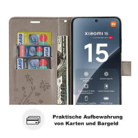 Hülle für Xiaomi 15 Handy Tasche Handyhülle Wallet Case Flip Cover in Grau