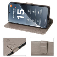Hülle für Xiaomi 15 Handy Tasche Handyhülle Wallet Case Flip Cover in Grau