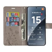 Hülle für Xiaomi 15 Handy Tasche Handyhülle Wallet Case Flip Cover in Grau
