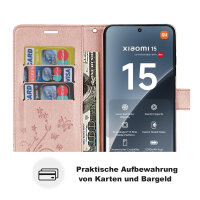 Hülle für Xiaomi 15 Handy Tasche Handyhülle Wallet Case Flip Cover in Rosegold