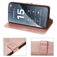 Hülle für Xiaomi 15 Handy Tasche Handyhülle Wallet Case Flip Cover in Rosegold