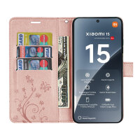 Hülle für Xiaomi 15 Handy Tasche Handyhülle Wallet Case Flip Cover in Rosegold