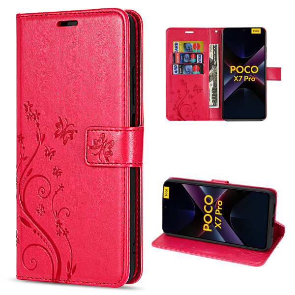 Hülle für Poco X7 Pro 5G Handy Tasche Handyhülle Wallet Case Flip Cover in Rot