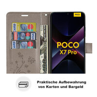 Hülle für Poco X7 Pro 5G Handy Tasche Handyhülle Wallet Case Flip Cover in Grau