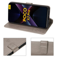 Hülle für Poco X7 Pro 5G Handy Tasche Handyhülle Wallet Case Flip Cover in Grau
