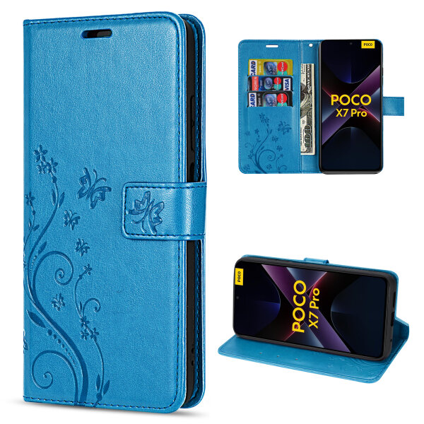 Hülle für Poco X7 Pro 5G Handy Tasche Handyhülle Wallet Case Flip Cover in Blau