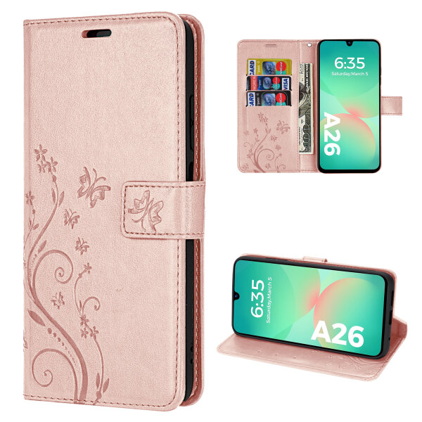 Handy Tasche für Samsung Galaxy A26 5G Hülle Handyhülle Klapphülle Wallet Case in Rosegold
