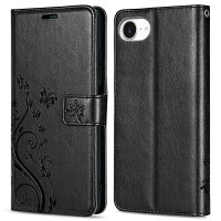 Handyhülle für Apple iPhone 16E – Klapphülle Blume Schwarz
