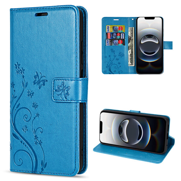 Handyhülle für Apple iPhone 16E – Klapphülle Blume Blau