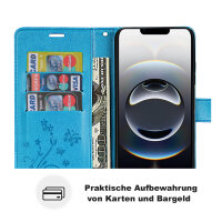 Handyhülle für Apple iPhone 16E – Klapphülle Blume Blau