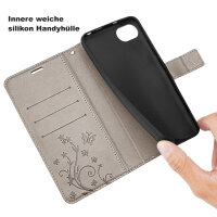 Handyhülle für Apple iPhone 16E – Klapphülle Blume Grau