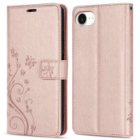 Handyhülle für Apple iPhone 16E – Klapphülle Blume Roségold
