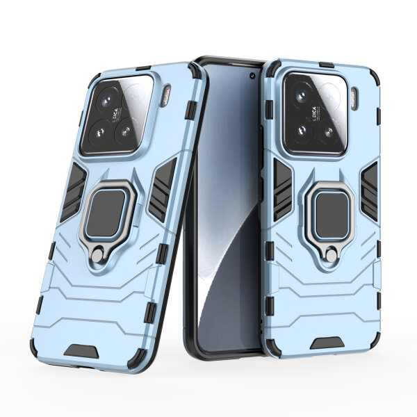 Hülle für Xiaomi 15 Handyhülle Stoßfest 360° Drehbarer Ring Ständer TPU Back Cover in Türkis