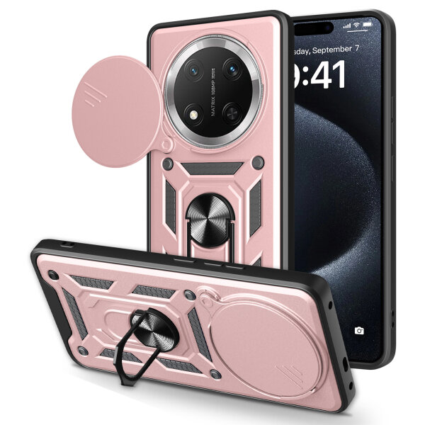 Outdoor Panzer Hülle für Honor Magic 7 Lite Handyhülle Slide Kameraschutz Ringhalter in Rosegold