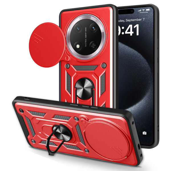Outdoor Panzer Hülle für Honor Magic 7 Lite Handyhülle Slide Kameraschutz Ringhalter in Rot