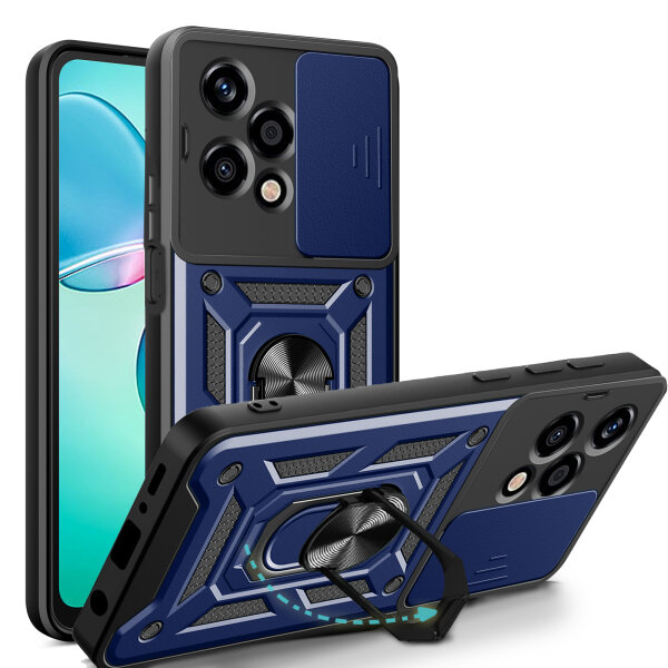 Outdoor Panzer Hülle für Honor 200 Lite Handyhülle mit Slide Kameraschutz Ringhalter in Blau