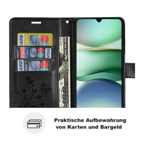 Handy Tasche für Xiaomi Redmi A5 Handyhülle Blumen Hülle Wallet Case Flipcover in Schwarz