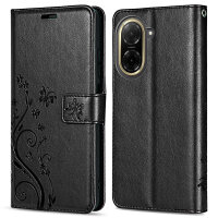 Handy Tasche für Xiaomi Redmi A5 Handyhülle Blumen Hülle Wallet Case Flipcover in Schwarz