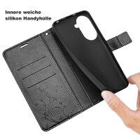 Handy Tasche für Xiaomi Redmi A5 Handyhülle Blumen Hülle Wallet Case Flipcover in Schwarz