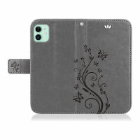 Handyhülle für Apple iPhone 11 – Klapphülle Blumen Grau