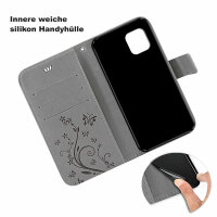 Handyhülle für Apple iPhone 11 – Klapphülle Blumen Grau