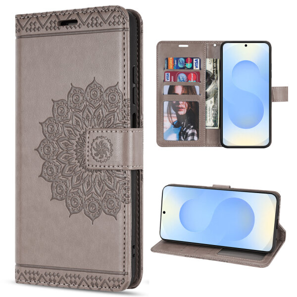 Handy Tasche für Samsung Galaxy S25 Hülle Handyhülle Klapphülle Wallet Case in Grau