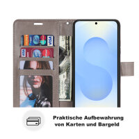Handy Tasche für Samsung Galaxy S25 Hülle Handyhülle Klapphülle Wallet Case in Grau