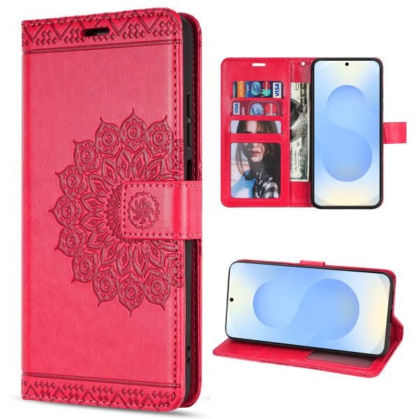 Handy Tasche für Samsung Galaxy S25 Hülle Handyhülle Klapphülle Wallet Case in Rot