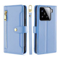Handykette für Xiaomi 15 Hülle mit Band Handyhülle Kartenfächer PU Leder Umhängetasche in Hellblau