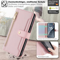 Handykette für Xiaomi 15 Hülle mit Band Handyhülle Kartenfächer PU Leder Umhängetasche in Rosa