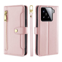 Handykette für Xiaomi 15 Hülle mit Band Handyhülle Kartenfächer PU Leder Umhängetasche in Rosa