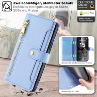 Handykette für Xiaomi 15 Ultra Hülle mit Band Handyhülle Kartenfächer PU Leder Umhängetasche in Hellblau