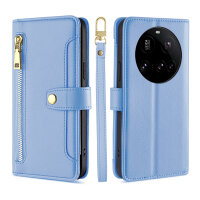 Handykette für Xiaomi 15 Ultra Hülle mit Band Handyhülle Kartenfächer PU Leder Umhängetasche in Hellblau