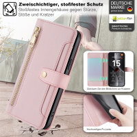 Handykette für Xiaomi 15 Ultra Hülle mit Band Handyhülle Kartenfächer PU Leder Umhängetasche in Rosa