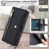Handykette für Xiaomi 15 Ultra Hülle mit Band Handyhülle Kartenfächer PU Leder Umhängetasche in Schwarz