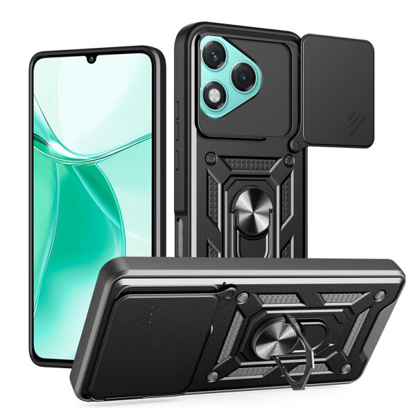 Outdoor Panzer Hülle für Honor 400 Lite Handyhülle mit Slide Kameraschutz Ringhalter in Schwarz