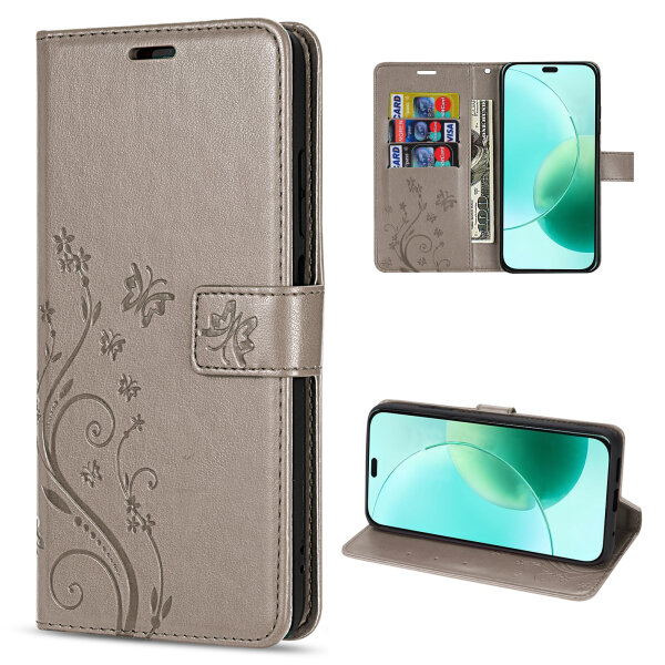 Hülle für Honor 400 Lite Handy Tasche Handyhülle Flip Cover Wallet Case Klapphülle in Grau