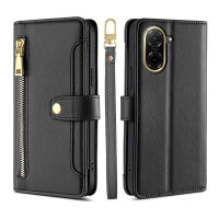 Handykette Hülle für Xiaomi Redmi A5 mit Band Handyhülle Kartenfächer PU Leder Umhängetasche in Schwarz