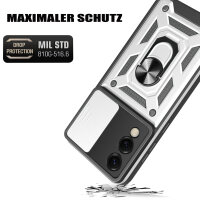 Outdoor Panzer Hülle für Samsung Galaxy S25 Edge mit Kameraschutz Ringhalter in Silber