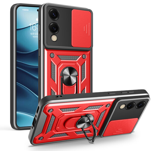Outdoor Panzer Hülle für Samsung Galaxy S25 Edge mit Kameraschutz Ringhalter in Rot