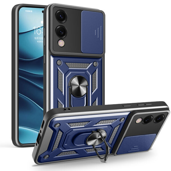 Outdoor Panzer Hülle für Samsung Galaxy S25 Edge mit Kameraschutz Ringhalter in Blau