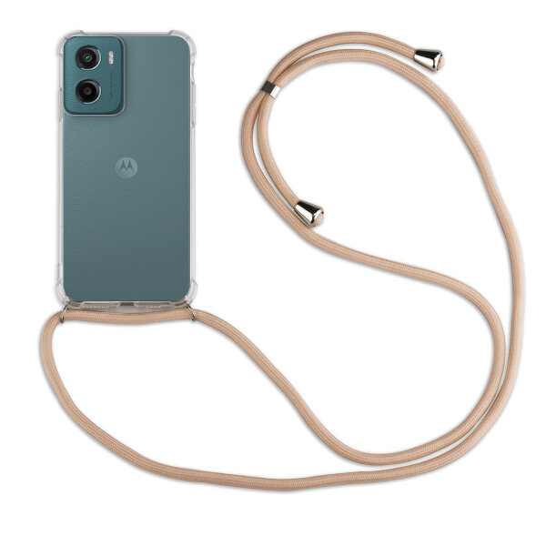 Handykett für Motorola Moto G05 / Moto E15 Hülle mit Kordel Handyhülle mit Band in Beige
