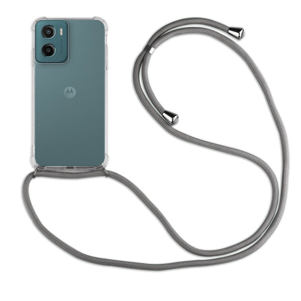 Handykett für Motorola Moto G55 Hülle mit Kordel Handyhülle mit Band in Grau