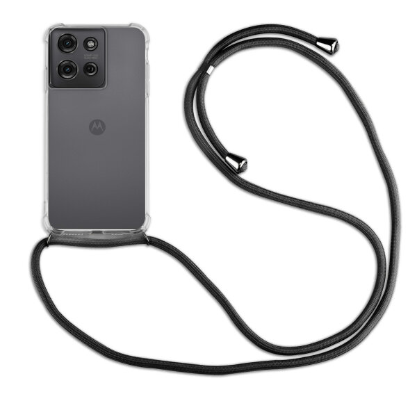 Handykett für Motorola Moto G75 Hülle mit Kordel Handyhülle mit Band in Schwarz
