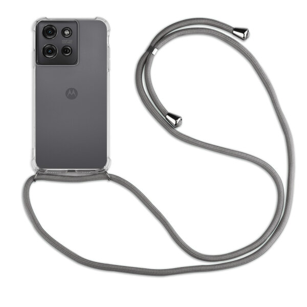 Handykett für Motorola Moto G75 Hülle mit Kordel Handyhülle mit Band in Grau