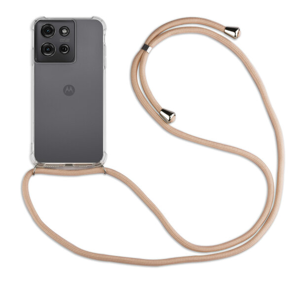 Handykett für Motorola Moto G75 Hülle mit Kordel Handyhülle mit Band in Beige